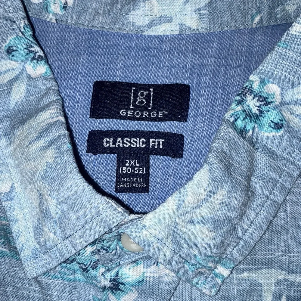 George Mens Hawaiian Shirt 2XL Blue Short Sleeve Button Down 100% Cotton‎